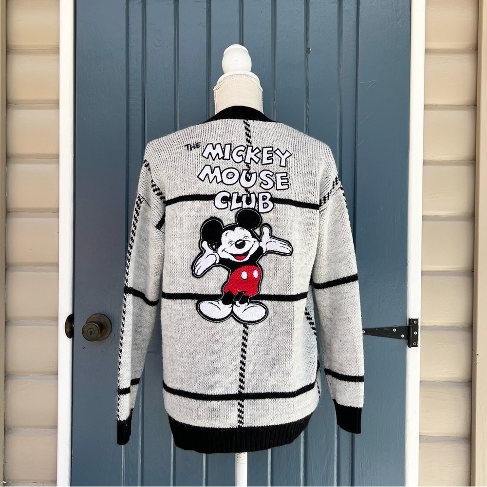 Disney Mouseketeers Mickey Mouse Club Grayscale Cardigan Sweater-Sz XS